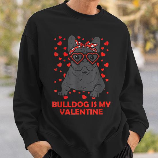 French Bulldog Heart Glasses Valentine Day Frenchie Dog Love Men Women Sweatshirt Graphic Print Unisex Seseable UK