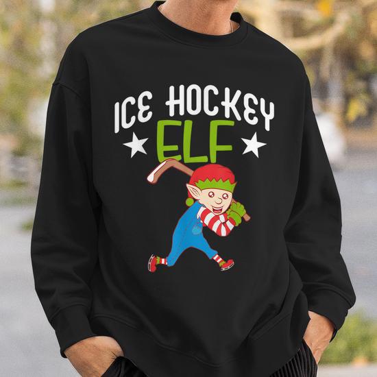 Ice Hockey Elf Funny Hockey Xmas Elve Costume Gift Men Women Sweatshirt Graphic Print Unisex Seseable CA