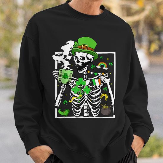 Skull drinking coffee sweatshirt sale