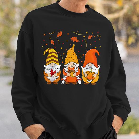 Unisex Round Neck Autumn Sweatshirt, Pumpkin Autumn-Winter good Sweatshirt and Gnome.