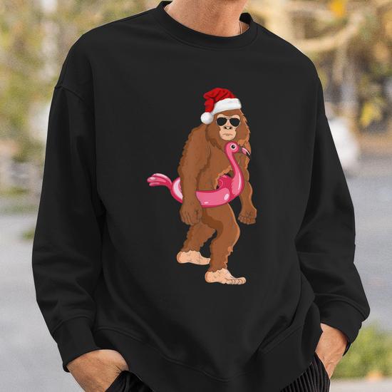 Santa Bigfoot Flamingo Float Sweatshirt, Funny Christmas Gift