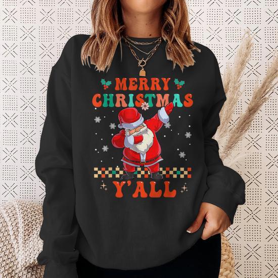 Dabbing Santa Merry Christmas Yall Family Groovy Xmas Funny Men Women Sweatshirt Graphic Print Unisex Thegiftio UK