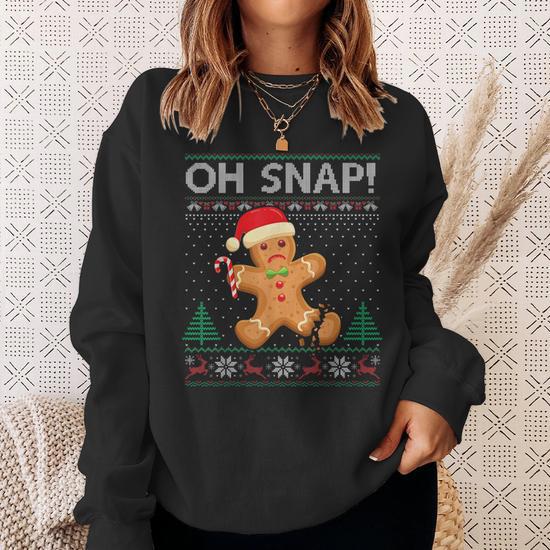 Gingerbread Man Cookie Ugly Sweater Oh Snap Christmas Men Women Sweatshirt Graphic Print Unisex Seseable UK