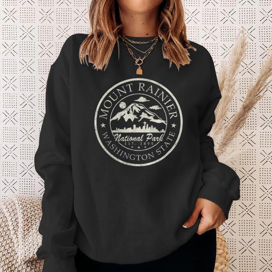 Vintage National Park Mt Rainier Retro Men Women Sweatshirt Graphic Print Unisex Thegiftio UK