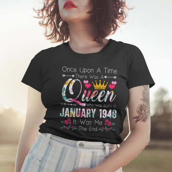 Women's 75 Years Birthday Girls 75th Birthday Queen January 1948 Women T-Shirt - Back View