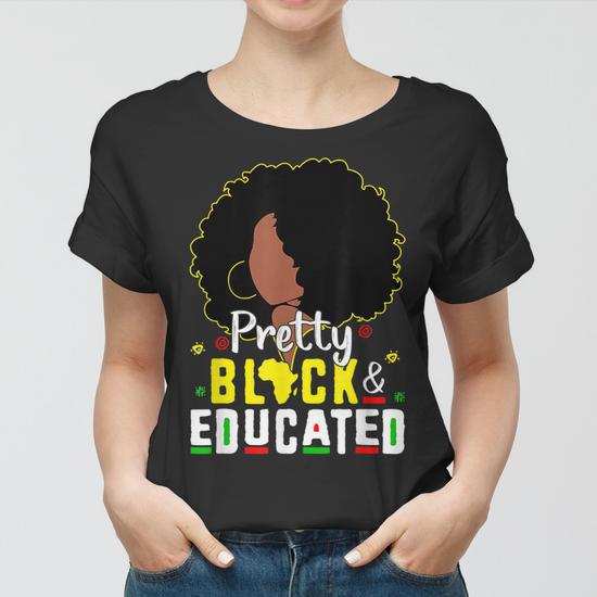 Pretty Black Girl Afro Women Black Educated History Month V2 Women T shirt Seseable UK