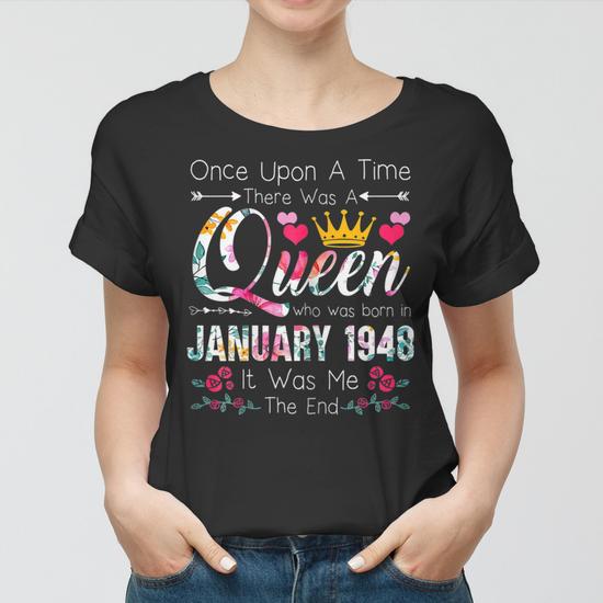 Women's 75 Years Birthday Girls 75th Birthday Queen January 1948 Women T-Shirt - Detailed View