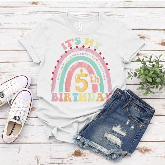 Kids 5 Years Old Birthday Girl Rainbow For Girls 5Th Birthday Women T shirt Mazezy