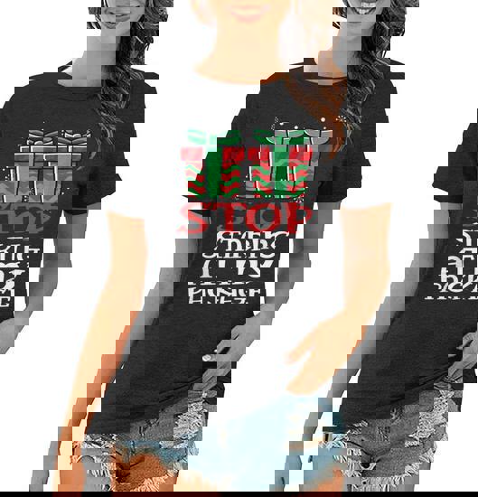Christmas Present Shirt Stop Staring At My Package Joke T-Shirt Christmas Present Shirt Stop Staring At My Package Joke T-Shirt