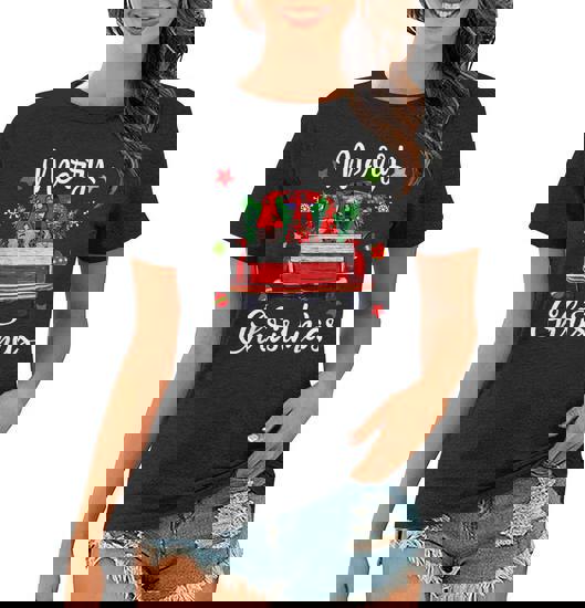 Three Gnomes In Red Truck With Merry Christmas Tree T-Shirt