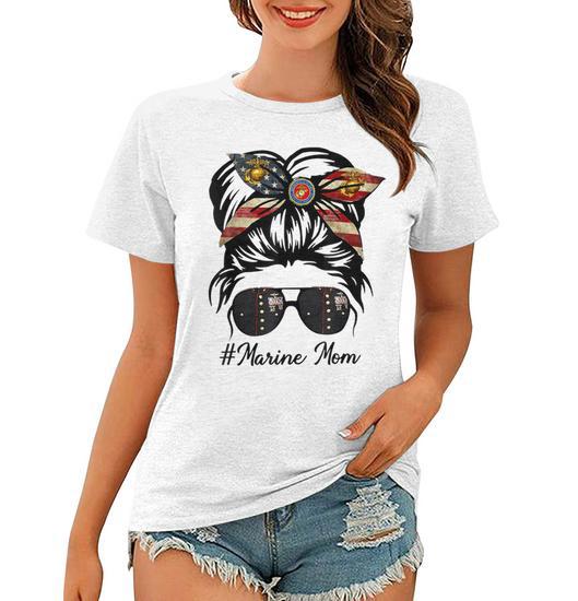 Marine Life Marine Mom Military Messy Bun Marine Wife T-Shirt