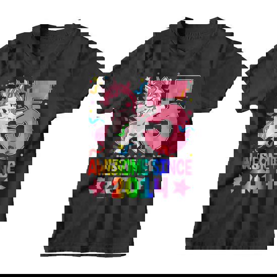 Kids Awesome Since 2014 5th Birthday Unicorn Dabbing T Shirt Girl