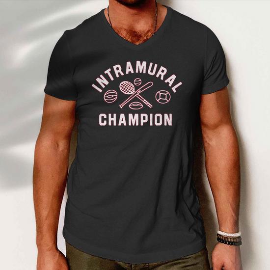 Vintage Red Intramural Champion Men V Neck Tshirt Thegiftio UK