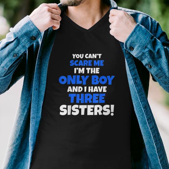 Funny Family T-Shirt: "You Can't Scare Me I Have A Crazy Mom & Three Sisters" - Unisex Gift For Brother, Men, Women (Navy, XL) 6 thumbnail image