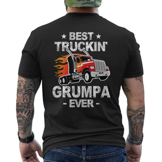 Best Truckins Grumpa Ever Trucker Grandpa Truck Gift Men's Back T-Shirt