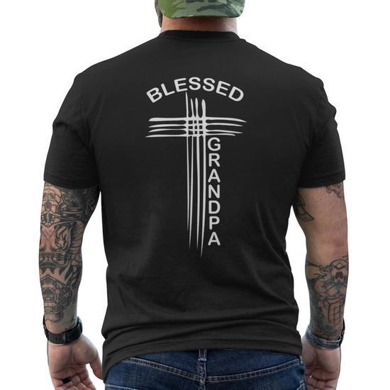 Blessed Grandpa Christian Cross Religious Gift for Mens S Back T-Shirt