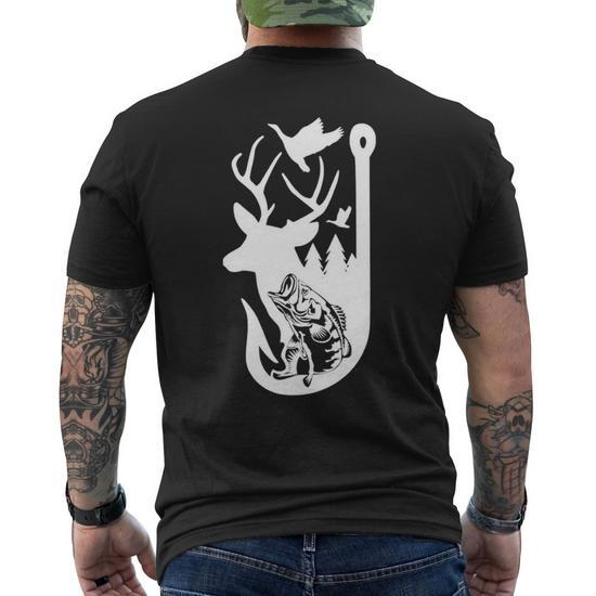 Fish Deer Bass Duck Fishing Men's Back Print T-shirt
