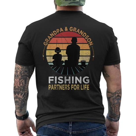 Fisherman Grandpa & Grandson Fishing Partners For Life Gramp Mens Back  Print T-shirt
