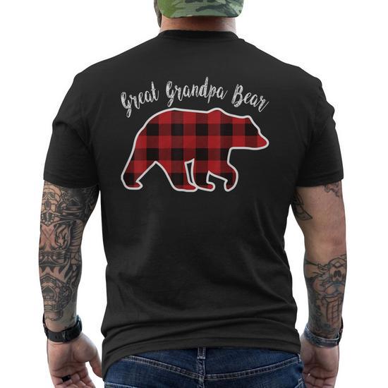 Great Grandpa Bear or Men Red Plaid Christmas PJ Family Gift Back T-Shirt