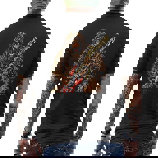 Guitar T Shirt Bigfoot Jump Playing Electric Mens Graphic Vintage Sasquatch Rock - Foto 3