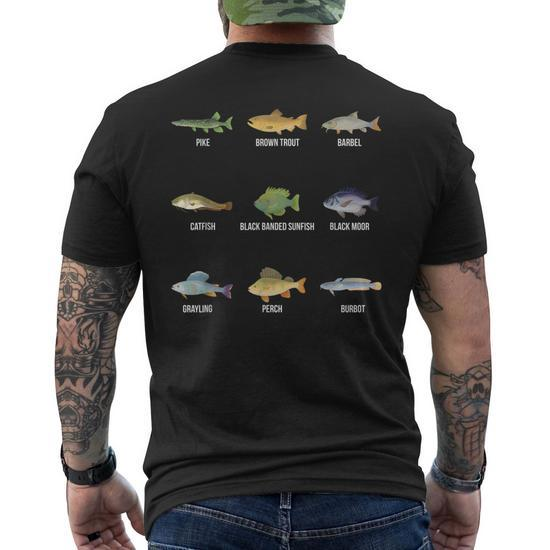 Types Of Freshwater Fish Species Fishing Men's Back Print T-shirt
