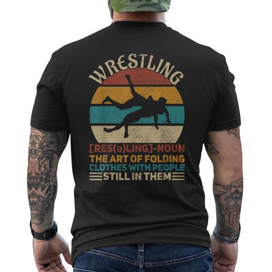 Wrestling Definition Wrestle Men Retro Wrestler Outfit Men's T-shirt Back  Print