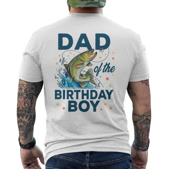 Dad Of The Birthday Boy Fishing Birthday Bass Fish Bday Mens Back Print T- shirt