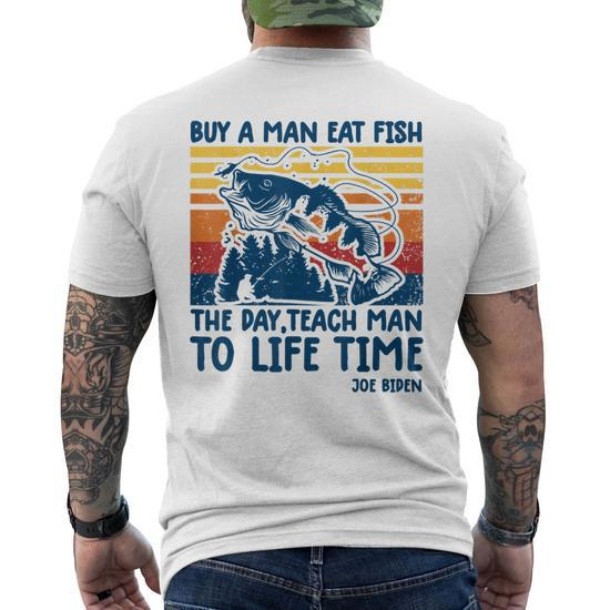 Funny Joe Biden Quote Buy a man eat fish' Unisex Baseball T-Shirt