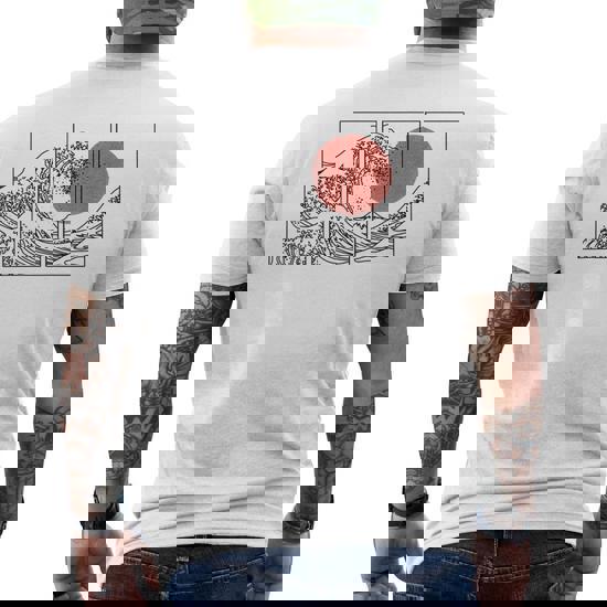Retro Japanese Japan Flag Great Wave Outline Graphic T Shirt