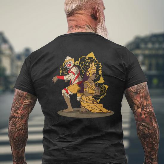 Cambodia Cambodian Khmer Traditional Dance Reamker Apsara Men's Back Print  T-shirt | Mazezy