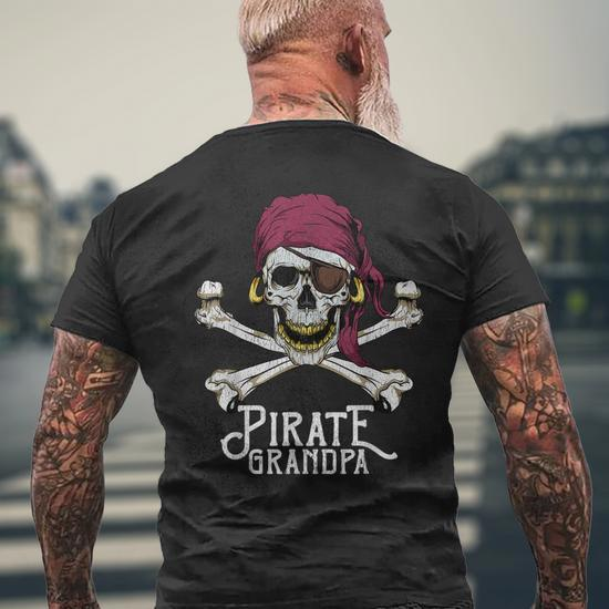 Pirate Grandpa Jolly Roger Crossbones & Skull Halloween Men's Back Print T- shirt