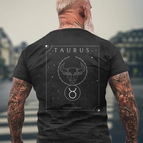 Taurus Earth Element Zodiac Men s Back Print T shirt Mazezy