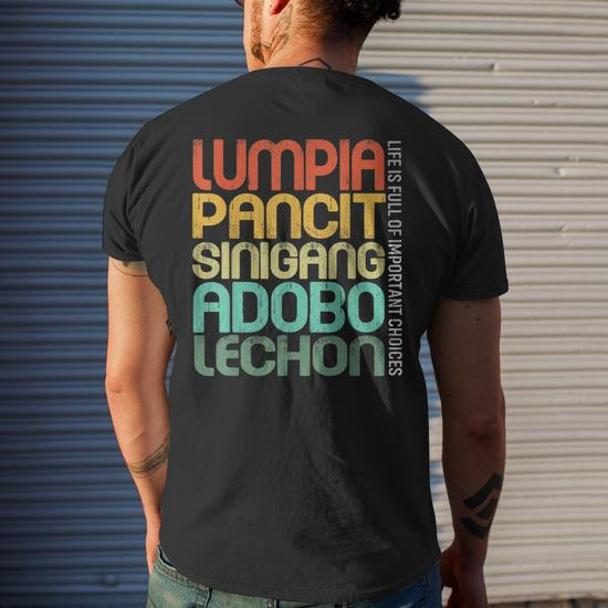 Filipino Philippine Food Lumpia Pancit Sinigang Adobo Lechon T-Shirt - Side View