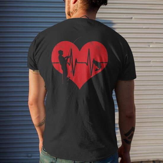 Fishing Heartbeat Fathers Day For Men Him Men's T-shirt Back Print