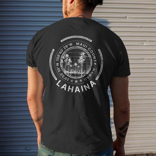 Hawaii Lahaina Maui Retro Hawaiian Men's Crewneck T-Shirt - Back View