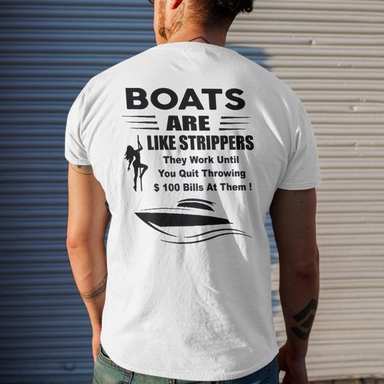 Boats Are Like Strippers Men's Crewneck Short Sleeve T-Shirt - Side View