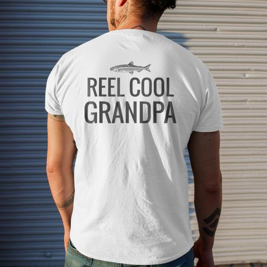 Reel Cool Grandpa Grandfather Fishing Fisherman Men's Back Print T-shirt