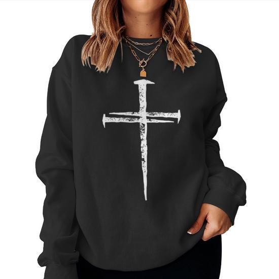 Jesus Cross Three Nails Christian Vintage Women Sweatshirt Mazezy