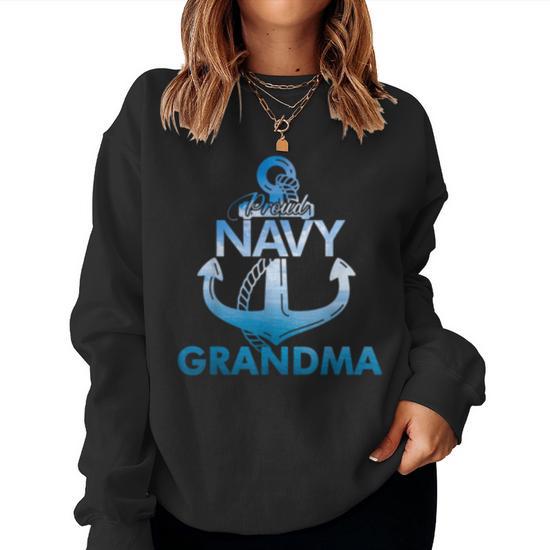 Proud Navy Grandma Gift Lover Veterans Day Women Crewneck Graphic Sweatshirt Seseable UK