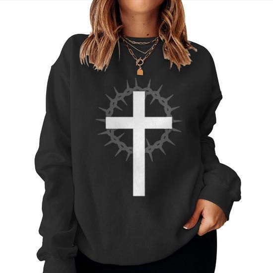 Small Cross Subtle Christian Minimalist Religious Faith Women Sweatshirt