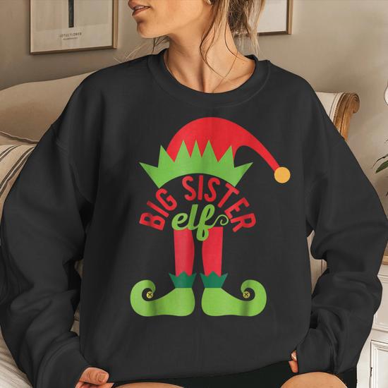 Big Sister Elf Christmas Elf Sweatshirt Mazezy