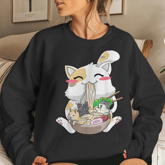 Ramen Cat Anime Kawaii Neko Ramen Bowl Women Sweatshirt | Mazezy CA