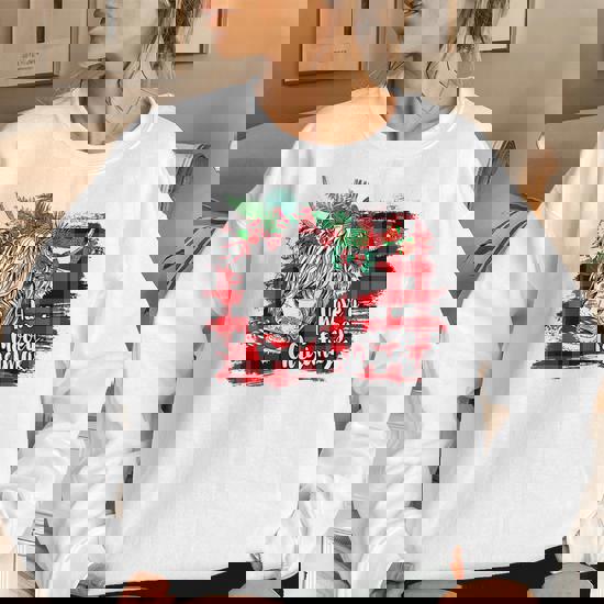 Have Yourself A Mooey Little Christmas Sweatshirt - Western Ranch Cow Graphic Pullover For Women