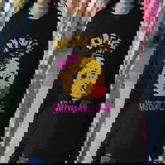 Auntie Of The Birthday Girl Emoji Pink Shirt Kiss Heart Tee