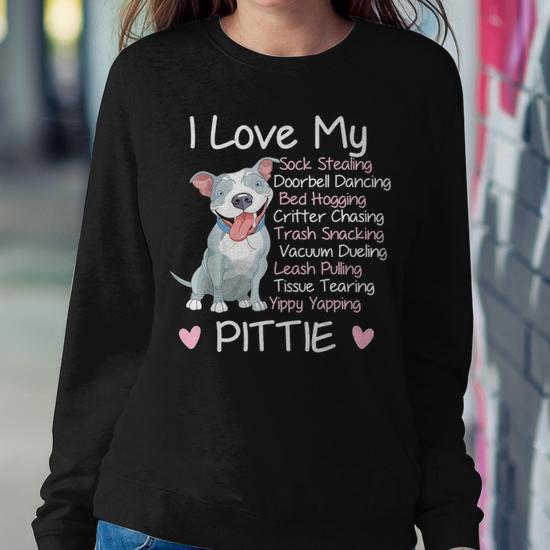 I Love My Pitbull Pittie Mom Mama Dad Youth Funny Women Crewneck Graphic Sweatshirt Seseable UK