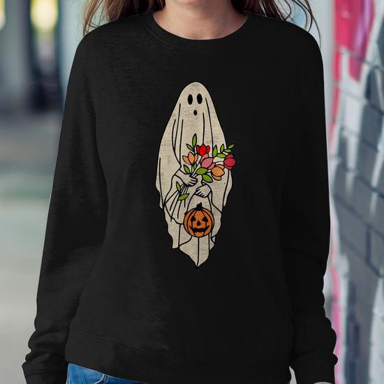 Vintage Floral Ghost Halloween Graphic Women Sweatshirt Mazezy