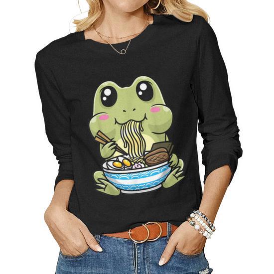 Cute Frog Ramen Bowl Japanese Noodle Kawaii Kids Anime Women Long