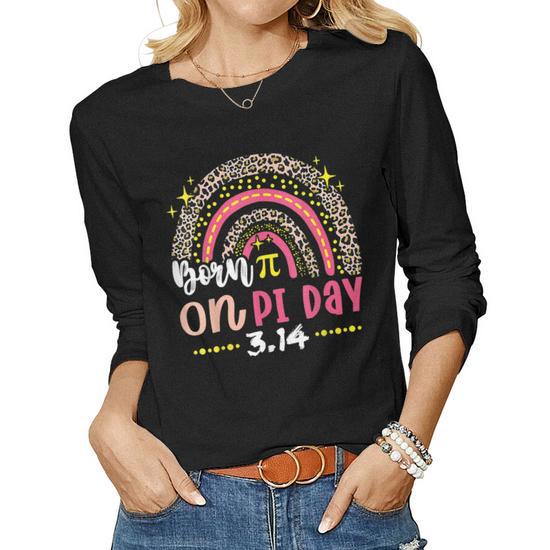 Leopard Rainbow Born on Pi Day Birthday Women Girls Kids Women Graphic Long-Sleeve T-Shirt