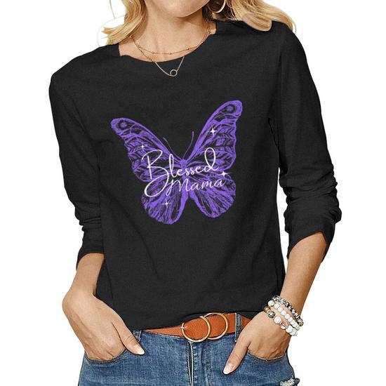 Women's Blessed Mama Mothers Day Butterfly Design to Celebrate Mom Women's Long T-Shirt