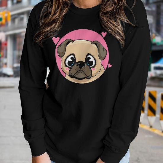 Cute Pug Gift Puppy Dog Lover Ladies Pugs Mom Girls Kids 5105 Women Graphic Long Sleeve T shirt Seseable UK